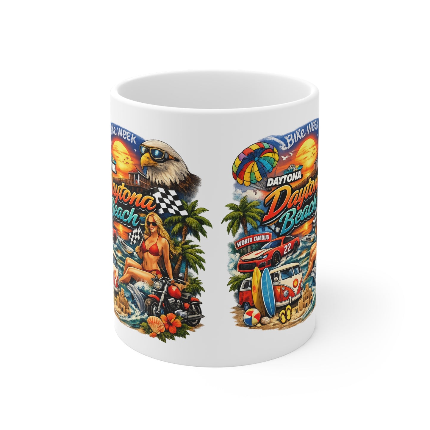 Daytona Beach Vintage Motorcycle & Surf Ceramic Coffee Mug — 11oz/15oz