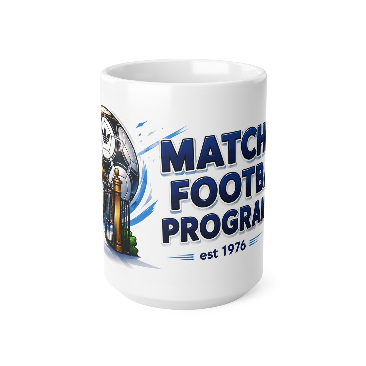 Matchday Football Programmes Mug — Retro Soccer Crest Coffee Cup (11oz & 15oz)