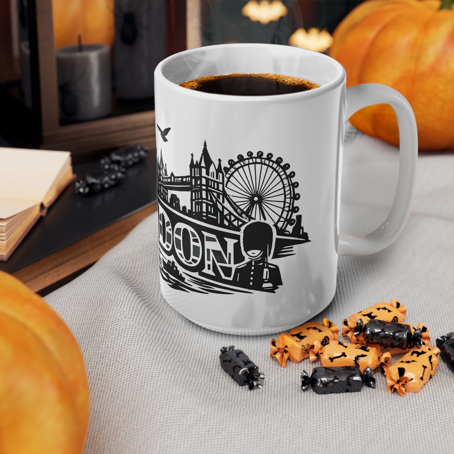 London Skyline Ceramic Mug — Black & White Cityscape Coffee Cup (11oz, 15oz)