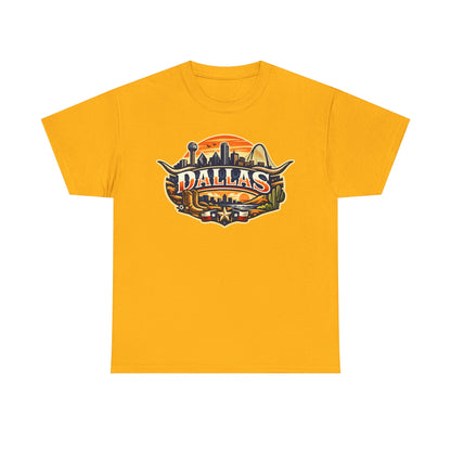 Dallas Skyline Retro Tee — Vintage Cityscape T‑Shirt with 'Dallas' Graphic