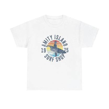 Amity Island Surf Shop Tee — Vintage Surfer Graphic T-Shirt (1975)