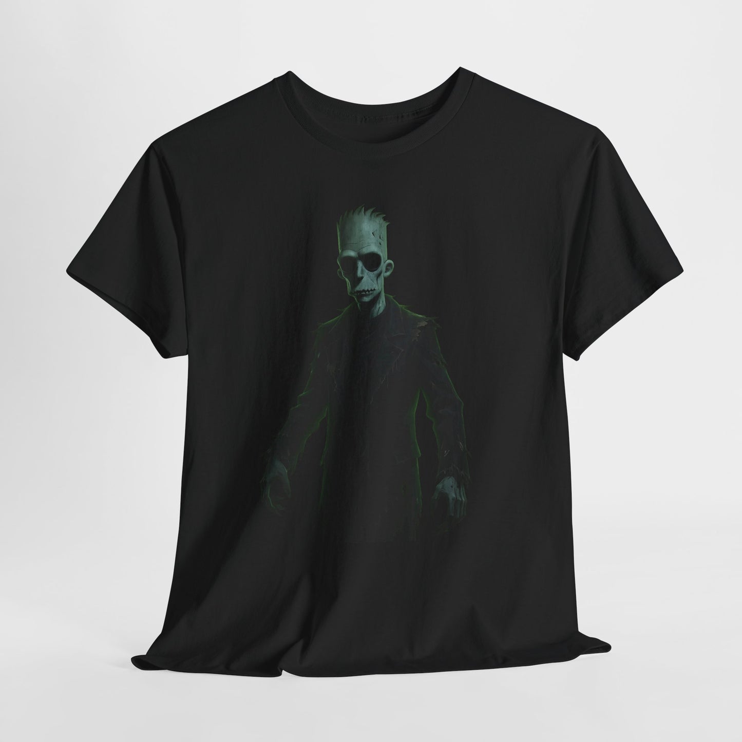Alien Shadow Graphic Tee — Neon Green Sci‑Fi Skeleton Design