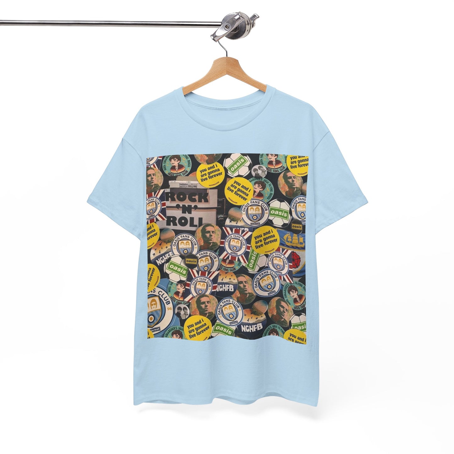 Oasis Rock & Roll Retro Button Collage Tee