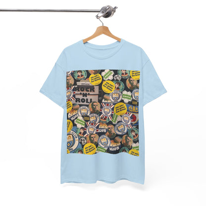 Oasis Rock & Roll Retro Button Collage Tee