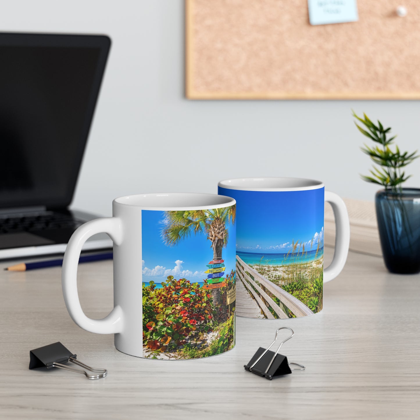 Indian Rocks Beach Boardwalk Coffee Mug — Tropical Palm Sunrise Ceramic Mug (11oz & 15oz)