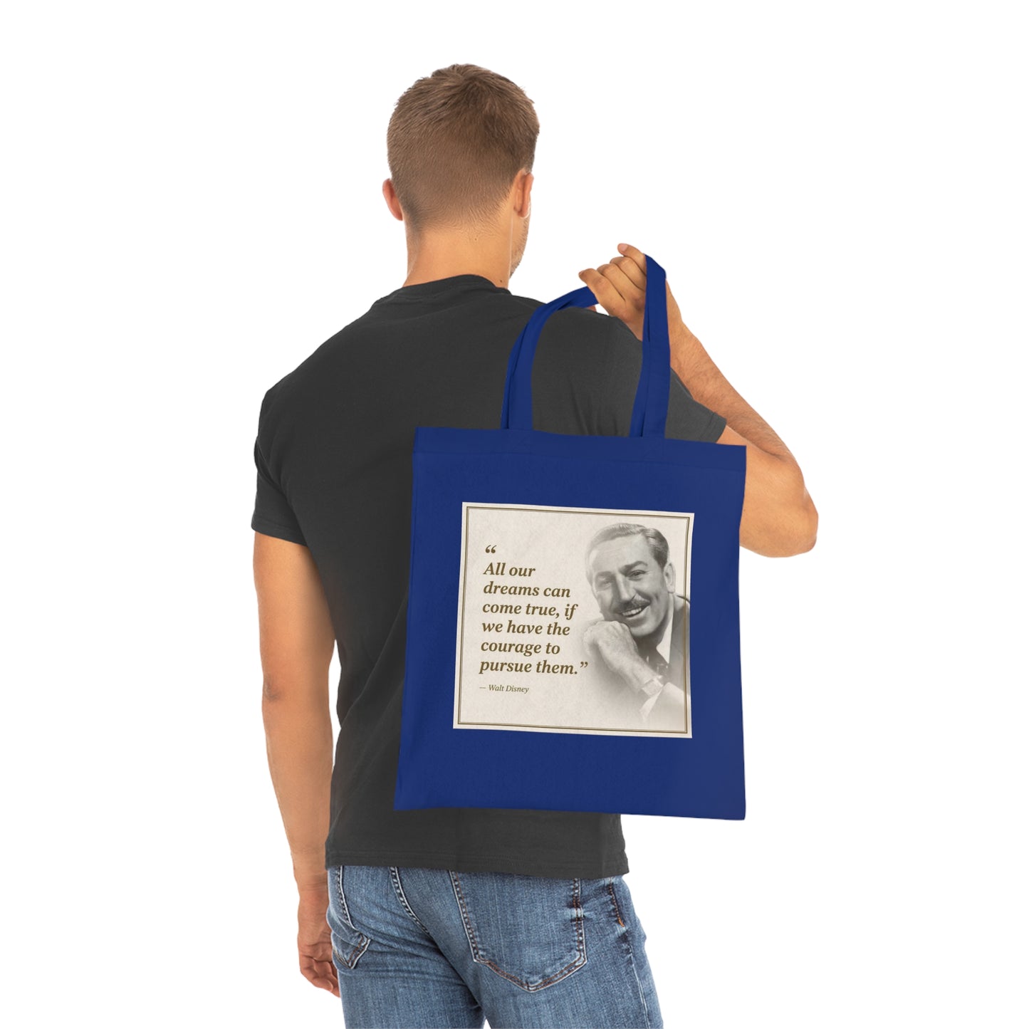 Walt Disney Quote Cotton Tote — "All our dreams can come true" Inspirational Canvas Bag