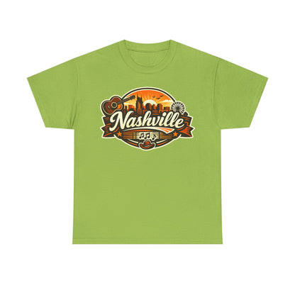 Nashville Skyline Guitar Tee – Retro Music City Souvenir Shirt