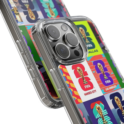 FIFA World Cup Pop Art Clear Phone Case — City Badge Collage (Dallas, LA, Monterrey, Toronto, Seattle)