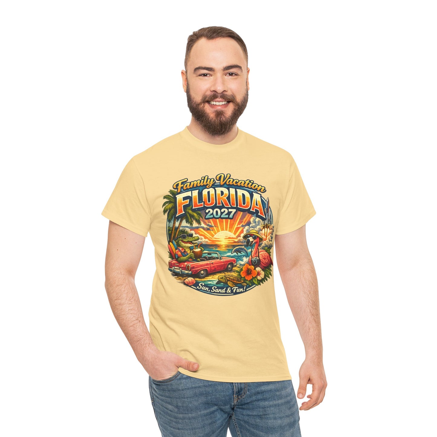 Florida Family Vacation 2027 T-Shirt — Retro Sunset Beach Design