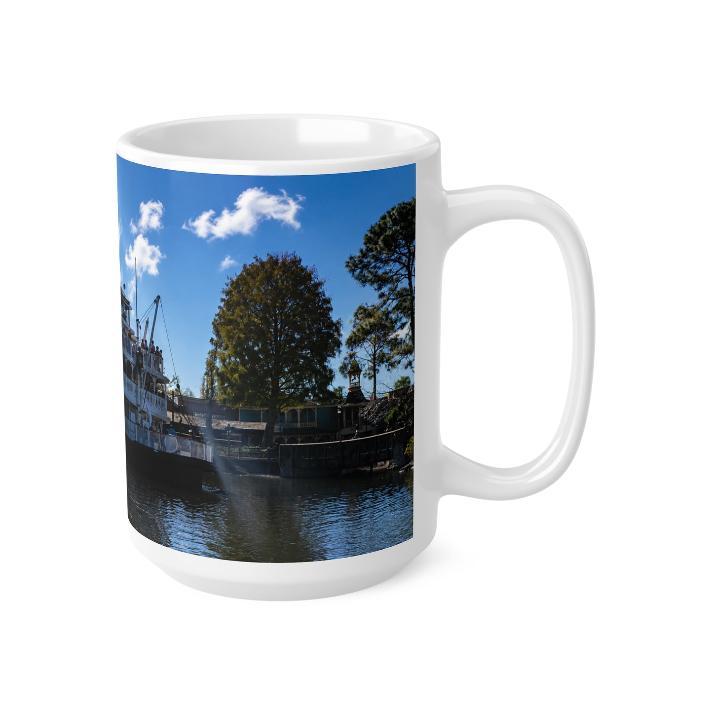 Magic Kingdom Steamboat River Scene Ceramic Mug — Scenic Paddlewheel Boat Coffee Cup (11oz/15oz)