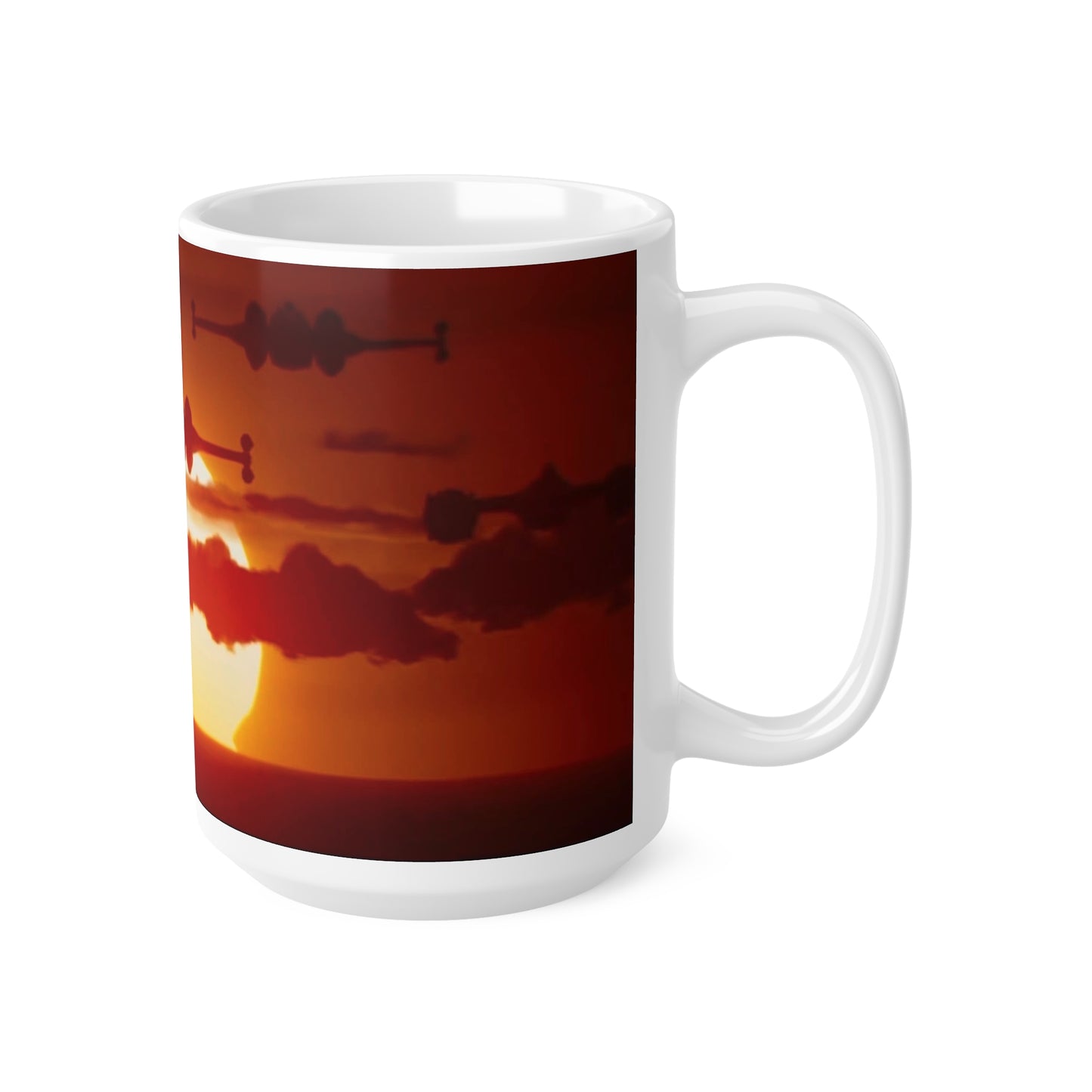 Sunset Tie-Fighter Ceramic Coffee Mug — Vintage Aviation 11oz & 15oz