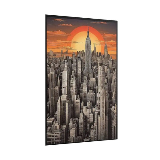 NYC Sunset City Skyline Poster — Vintage NYC Empire State Print (Rolled Poster)