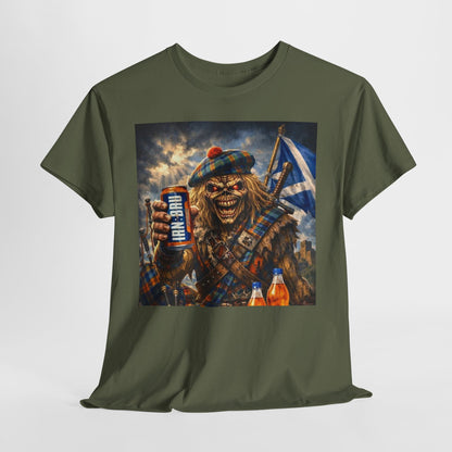 Scottish Rock Skull T‑Shirt — Eddie the Piper with Flag & Can Graphic Tee