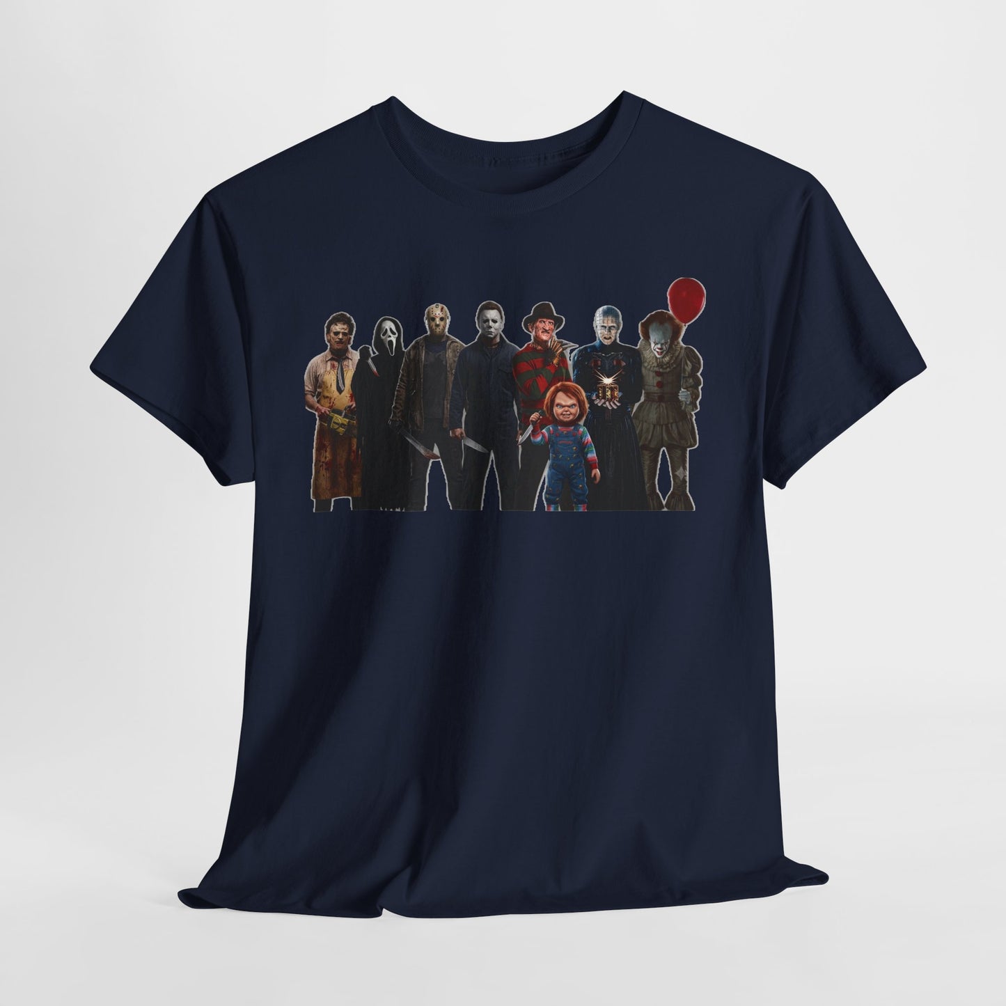Horror Icons Collage T‑Shirt — Retro Movie Villains Graphic Tee