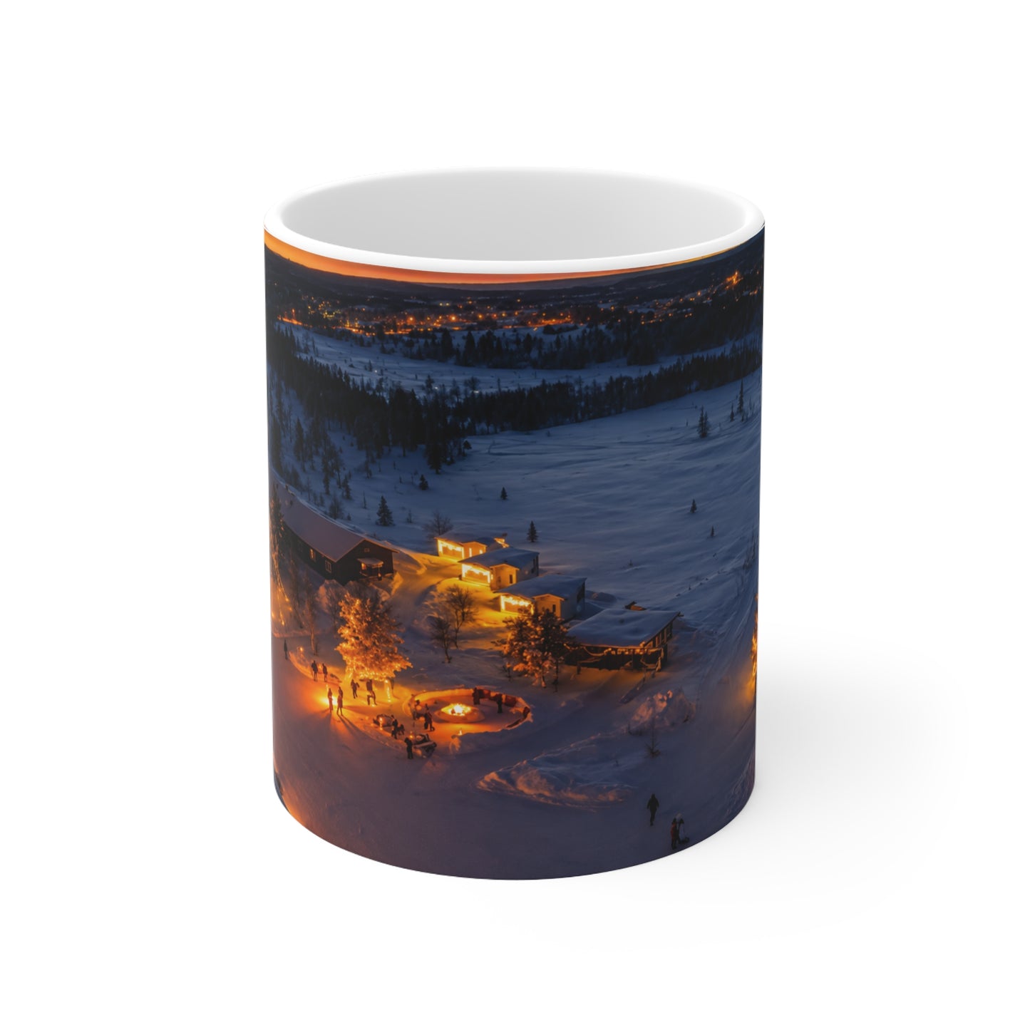Winter Cabin Night Ceramic Mug – Cozy Snowy Village 11oz & 15oz