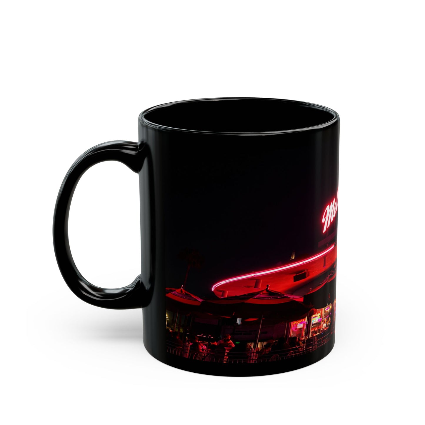 Mel's Drive-In Neon Night Coffee Mug — Retro Diner Black Ceramic Mug (11oz, 15oz)