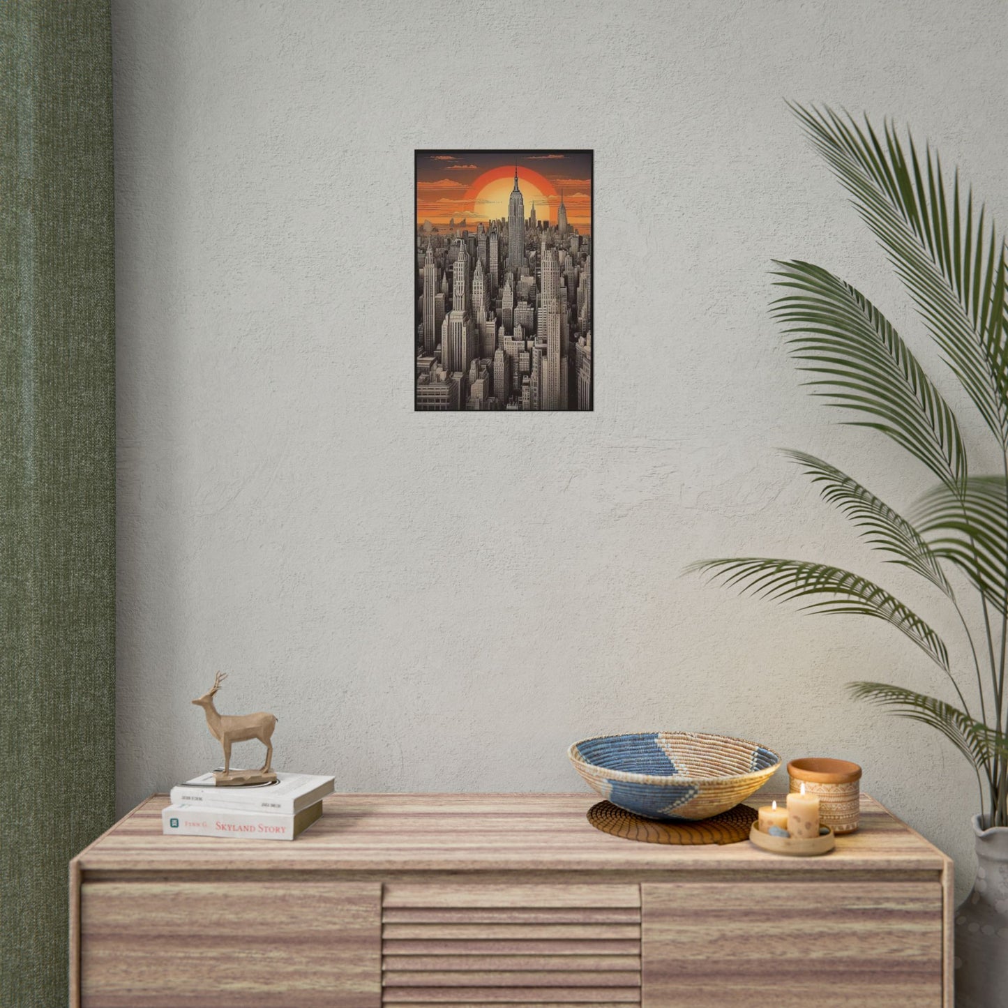 NYC Sunset City Skyline Poster — Vintage NYC Empire State Print (Rolled Poster)