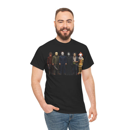 Horror Icons Lineup T‑Shirt – Freddy, Jason, Michael, Ghostface & Pennywise Tee