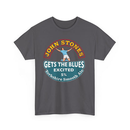 John Stones T-Shirt — "Gets The Blues Excited" Retro Ale Parody Tee