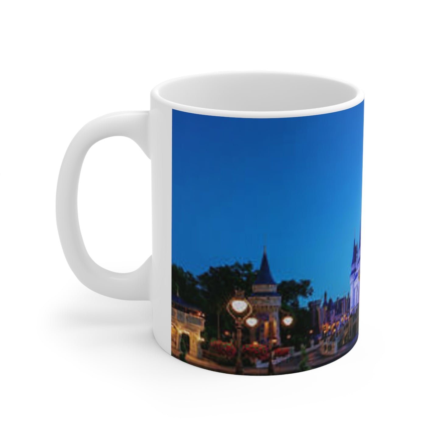 Disney Castle Nightscape Mug — Scenic Theme Park Castle Ceramic Coffee Cup (11oz, 15oz)