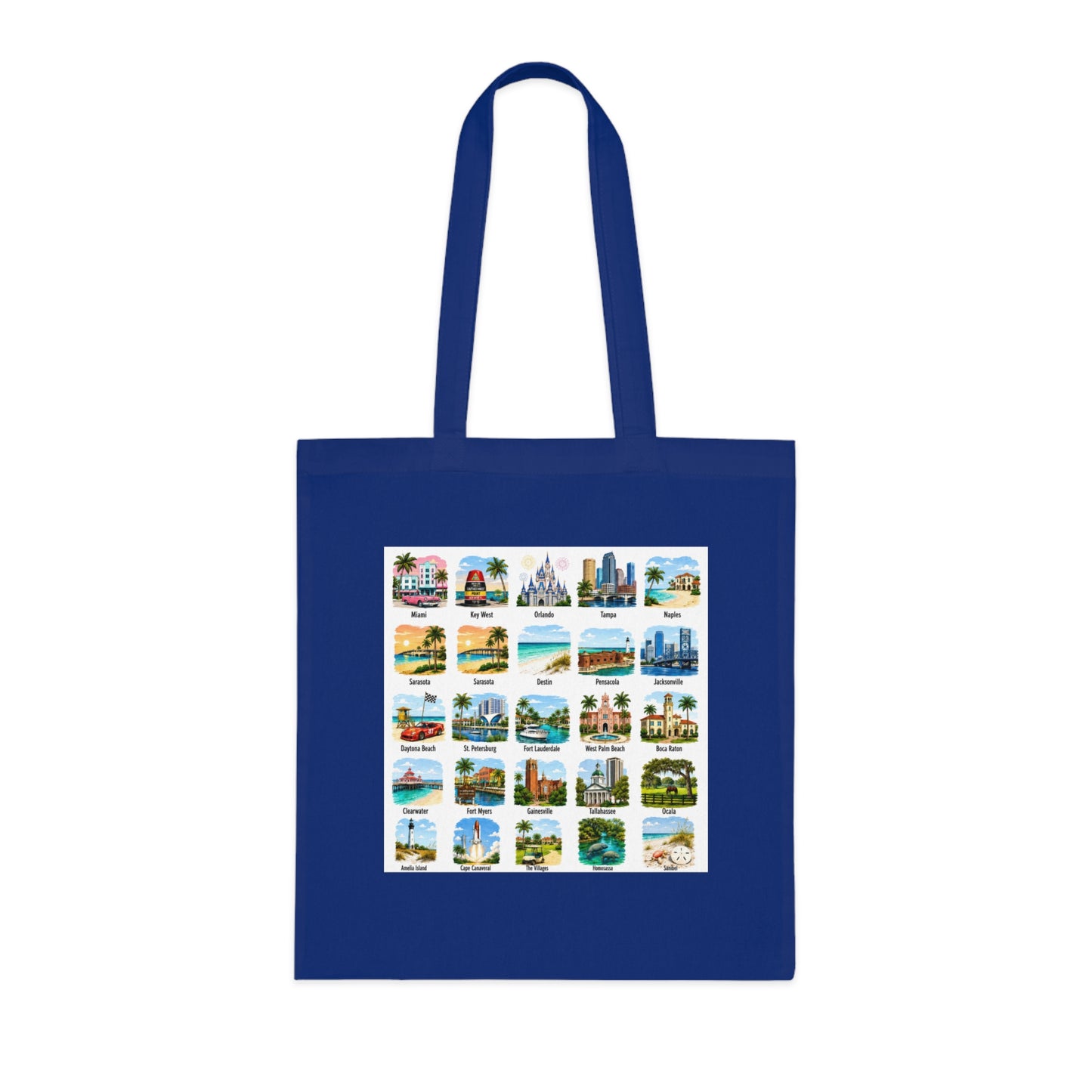 Florida City Landmarks Collage Cotton Tote – Vintage Travel Postcard Design