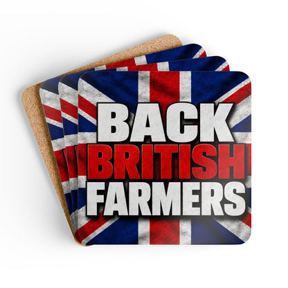 Back British Farmers Corkwood Coaster Set — Union Jack Drink Coasters for UK Farming Support