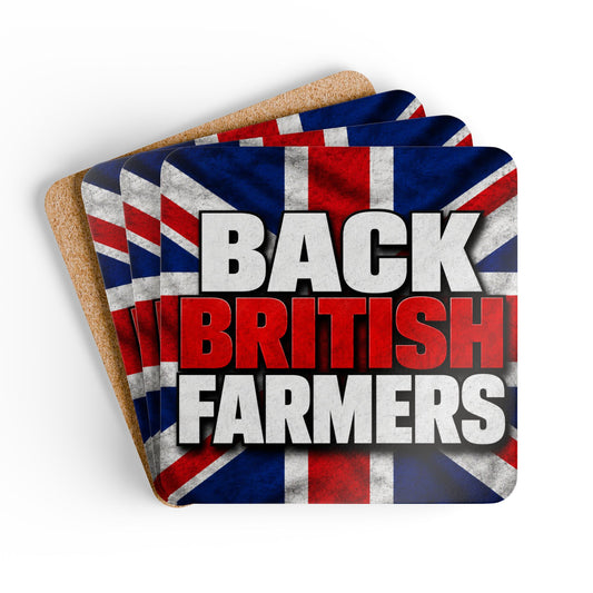 Back British Farmers Corkwood Coaster Set — Union Jack Drink Coasters for UK Farming Support