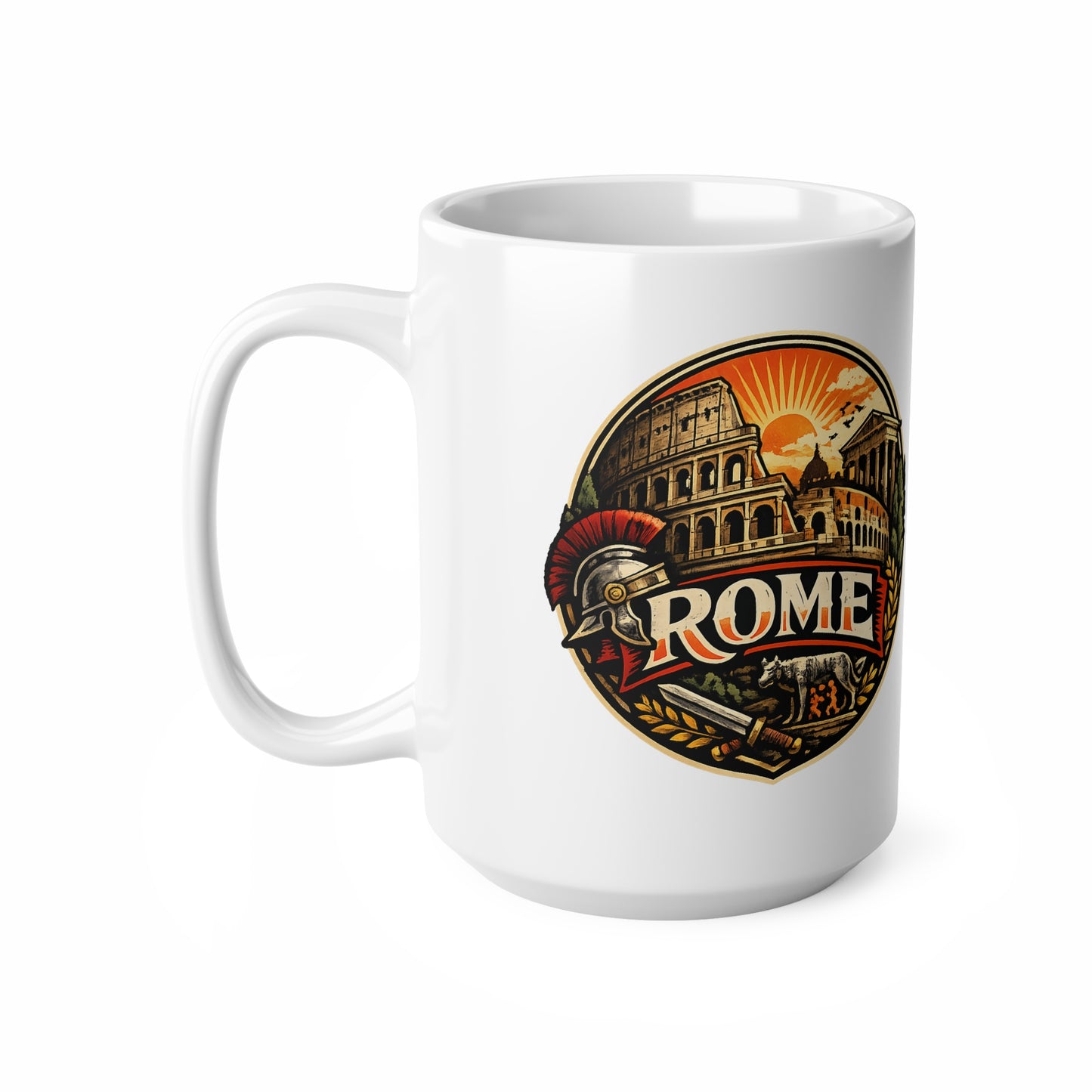 Rome Vintage Emblem Ceramic Coffee Mug — Colosseum & Legion Travel Souvenir (11oz/15oz)