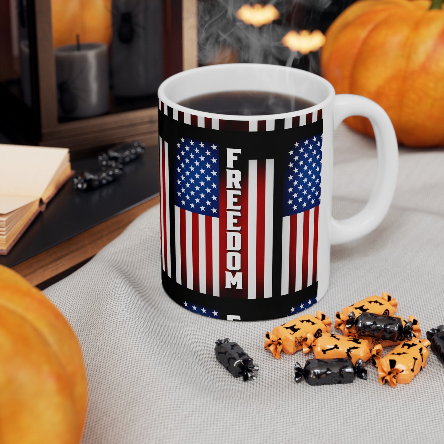 USA Freedom Flag Ceramic Mug — Patriotic USA Coffee Cup (11oz & 15oz)