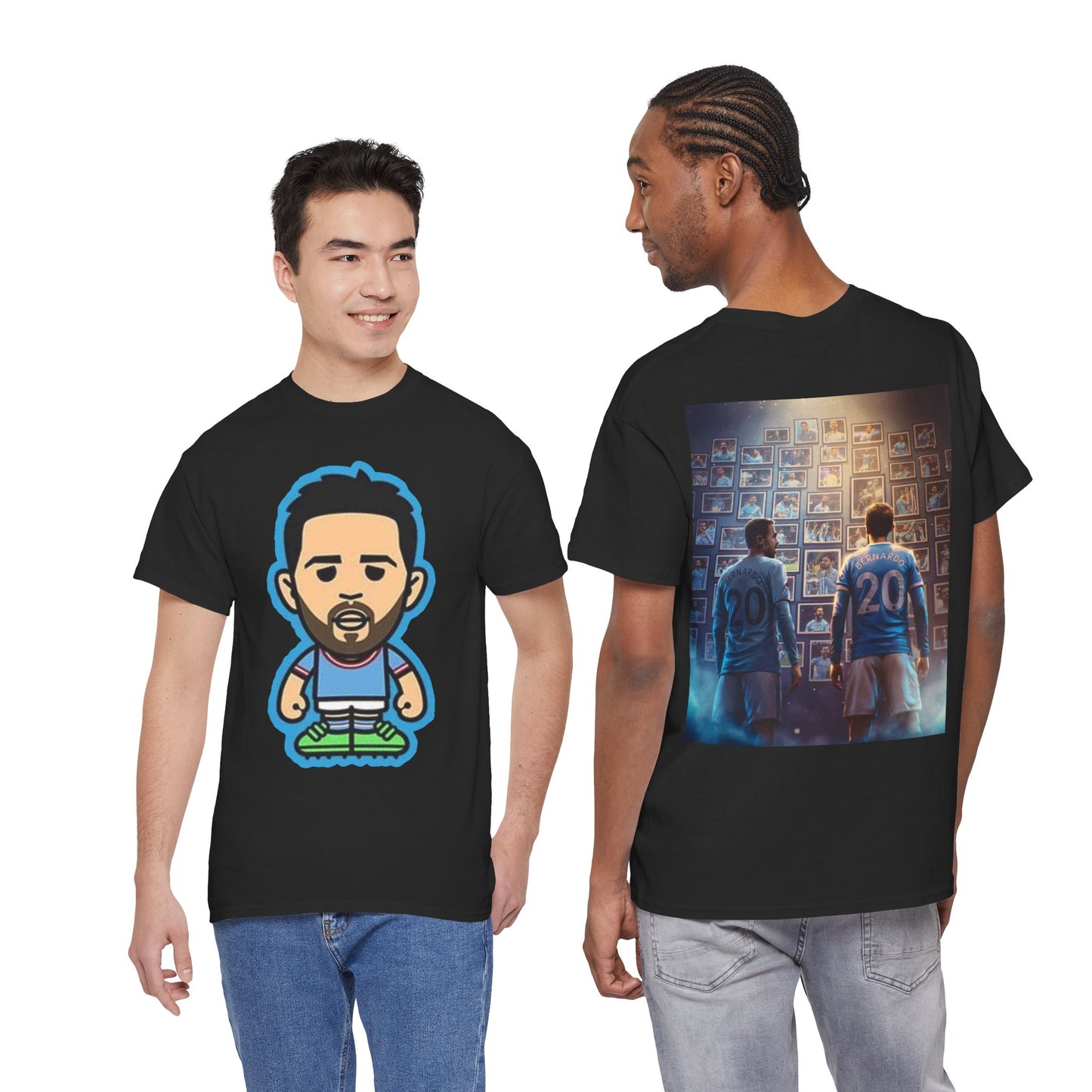 Bernardo Silva Manchester City Legend Graphic Tee — Player Cartoon Front & Tribute Poster Back