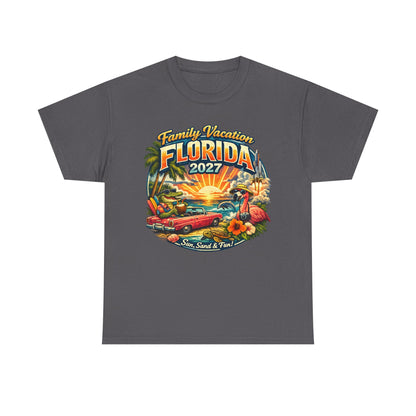Florida Family Vacation 2027 T-Shirt — Retro Sunset Beach Design