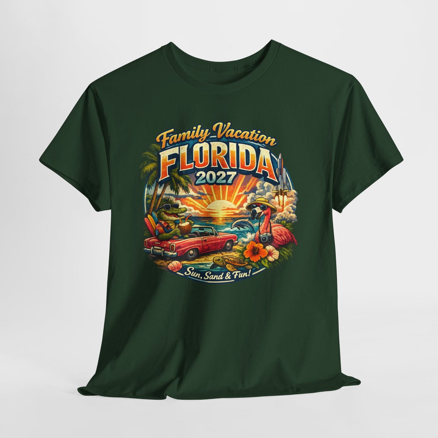Florida Family Vacation 2027 T-Shirt — Retro Sunset Beach Design