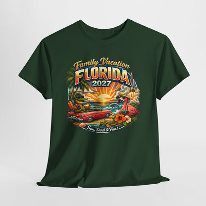 Florida Family Vacation 2027 T-Shirt — Retro Sunset Beach Design