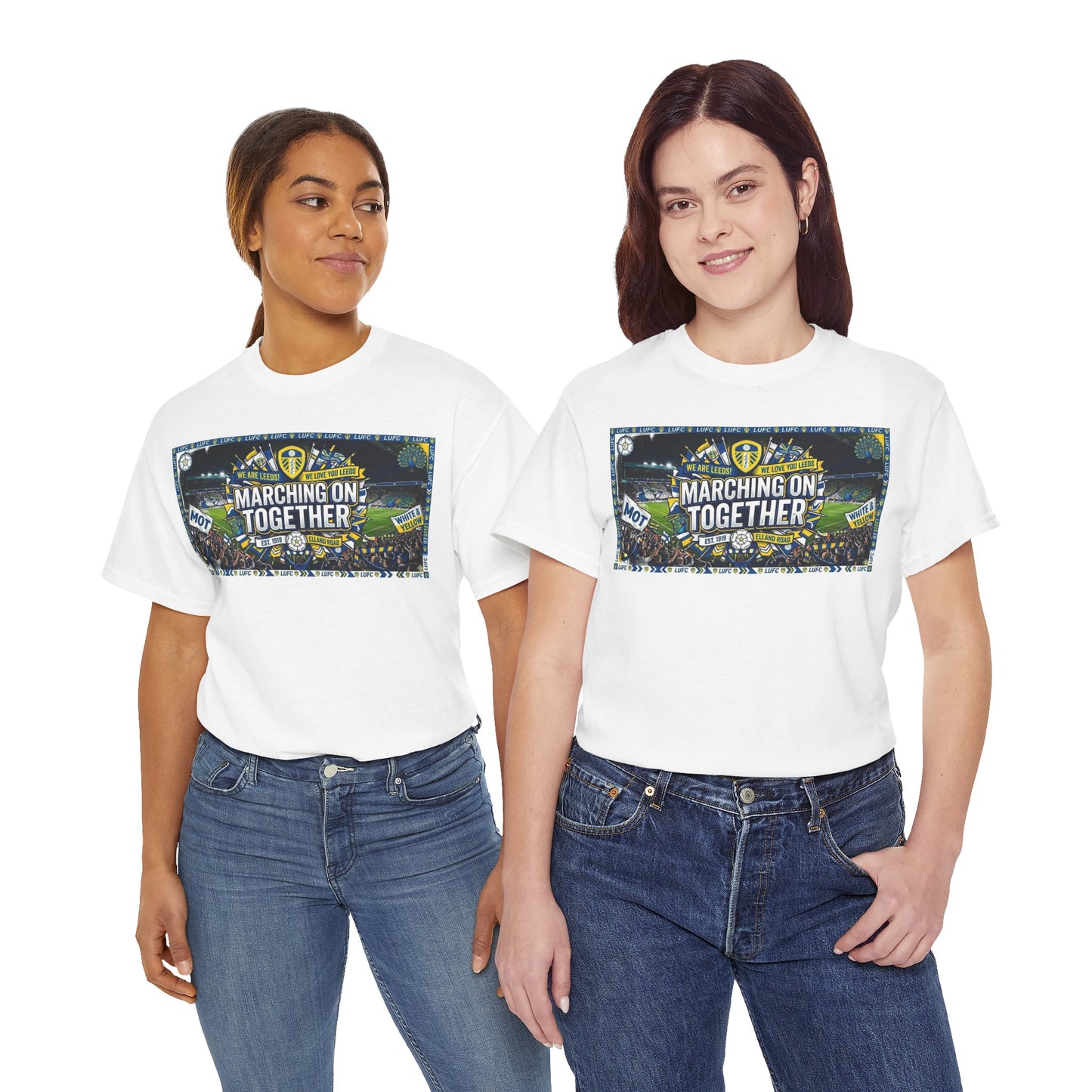 Leeds United T-Shirt — "Marching On Together" Fan Tee (Soccer Supporter Graphic)
