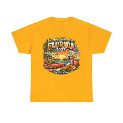 Florida Family Vacation 2027 T-Shirt — Retro Sunset Beach Design