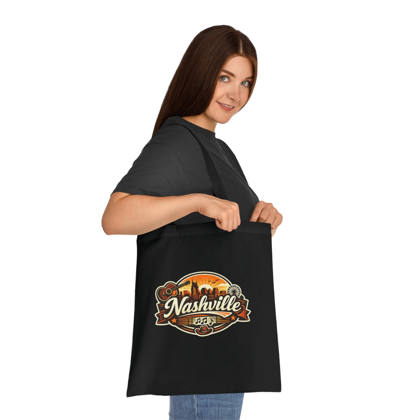 Nashville Retro Badge Tote Bag — Music City Souvenir Cotton Tote