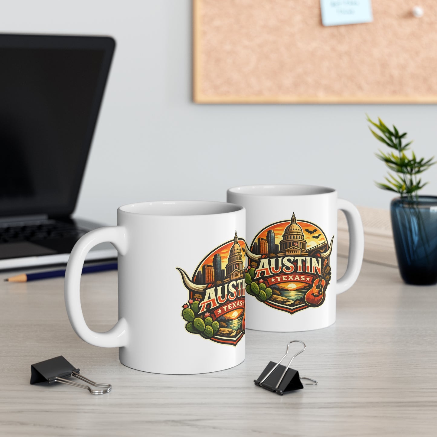 Austin Texas Coffee Mug — Vintage Capitol & Guitar Ceramic Mug (11oz/15oz)