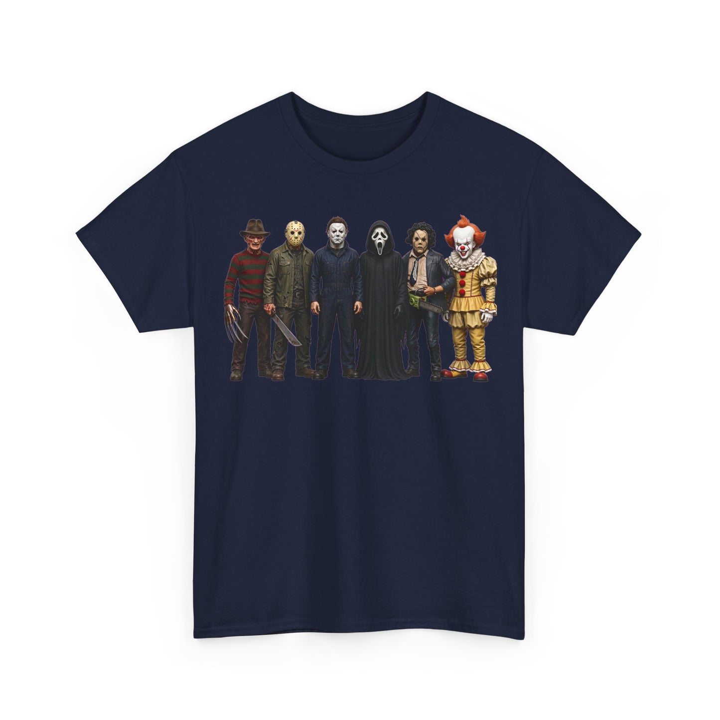 Horror Icons Lineup T‑Shirt – Freddy, Jason, Michael, Ghostface & Pennywise Tee