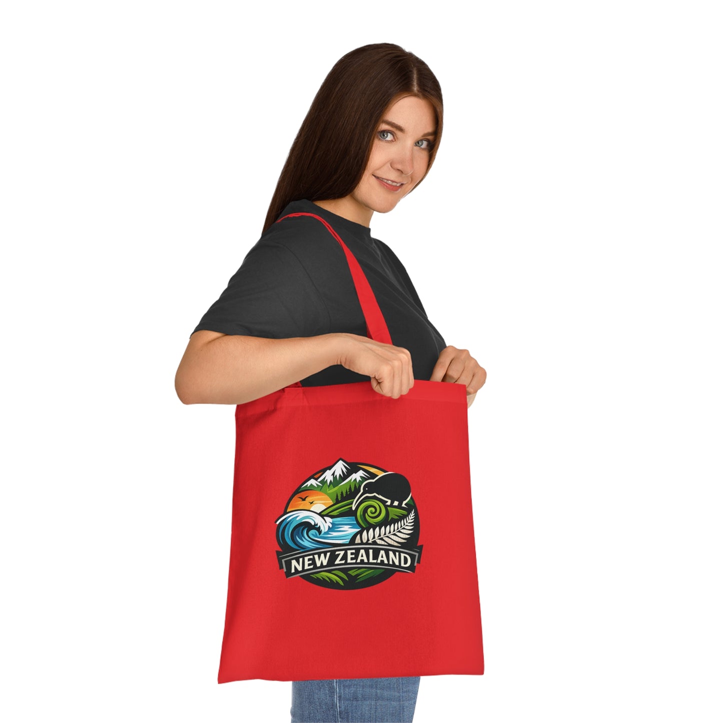 New Zealand Scenic Tote Bag — Kiwi, Fern & Mountain Cotton Shopper