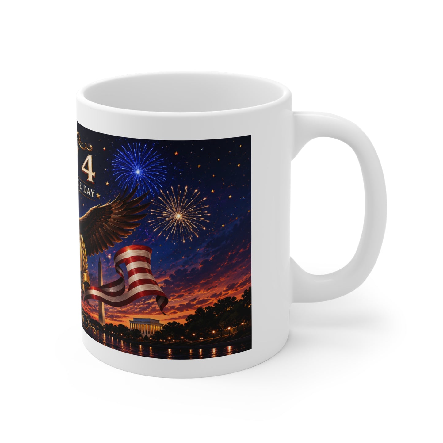 July 4th Independence Day America 250 Years Coffee Mug — Patriotic Eagle & Flags (11oz/15oz)