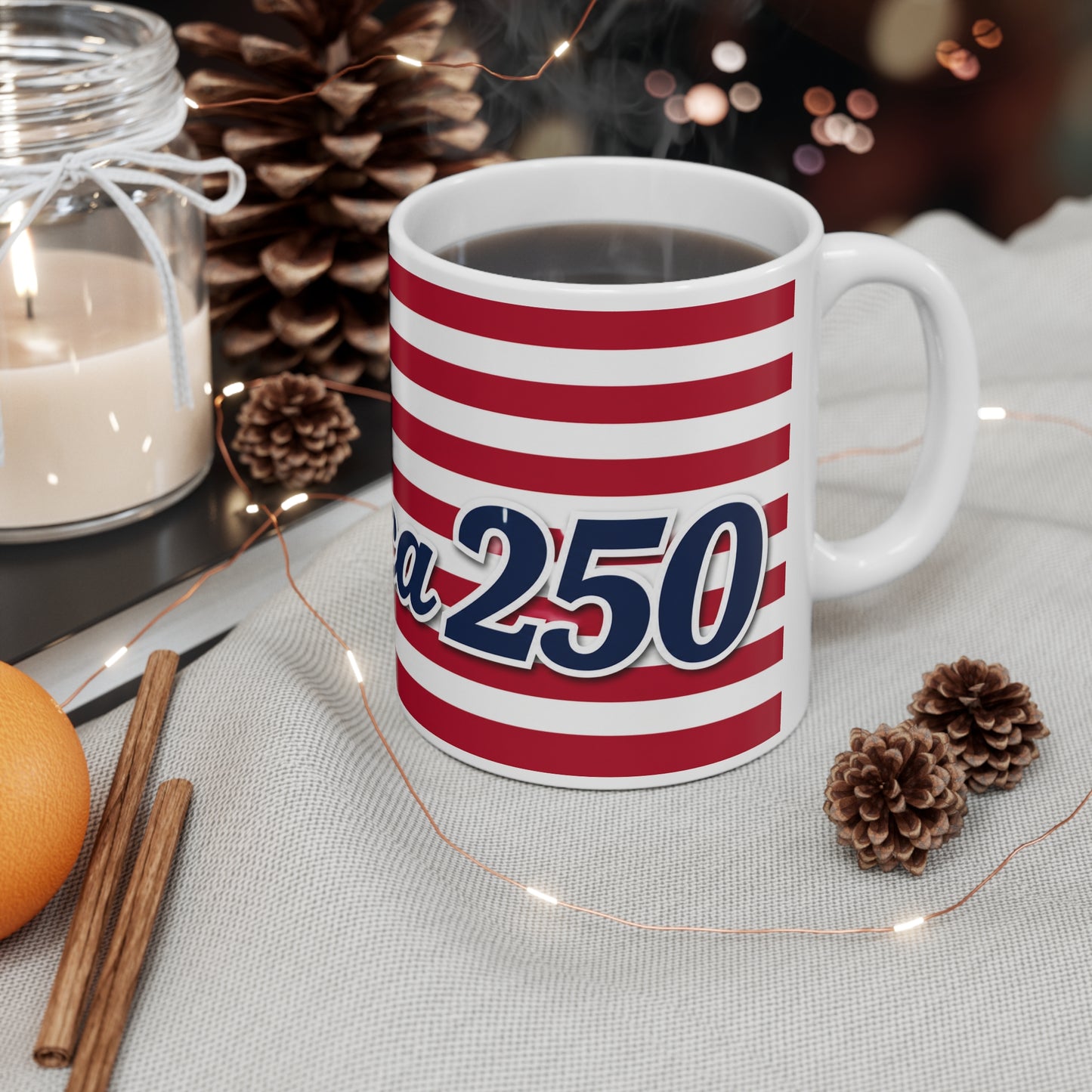 America 250 Flag Coffee Mug — Patriotic Ceramic 11oz & 15oz