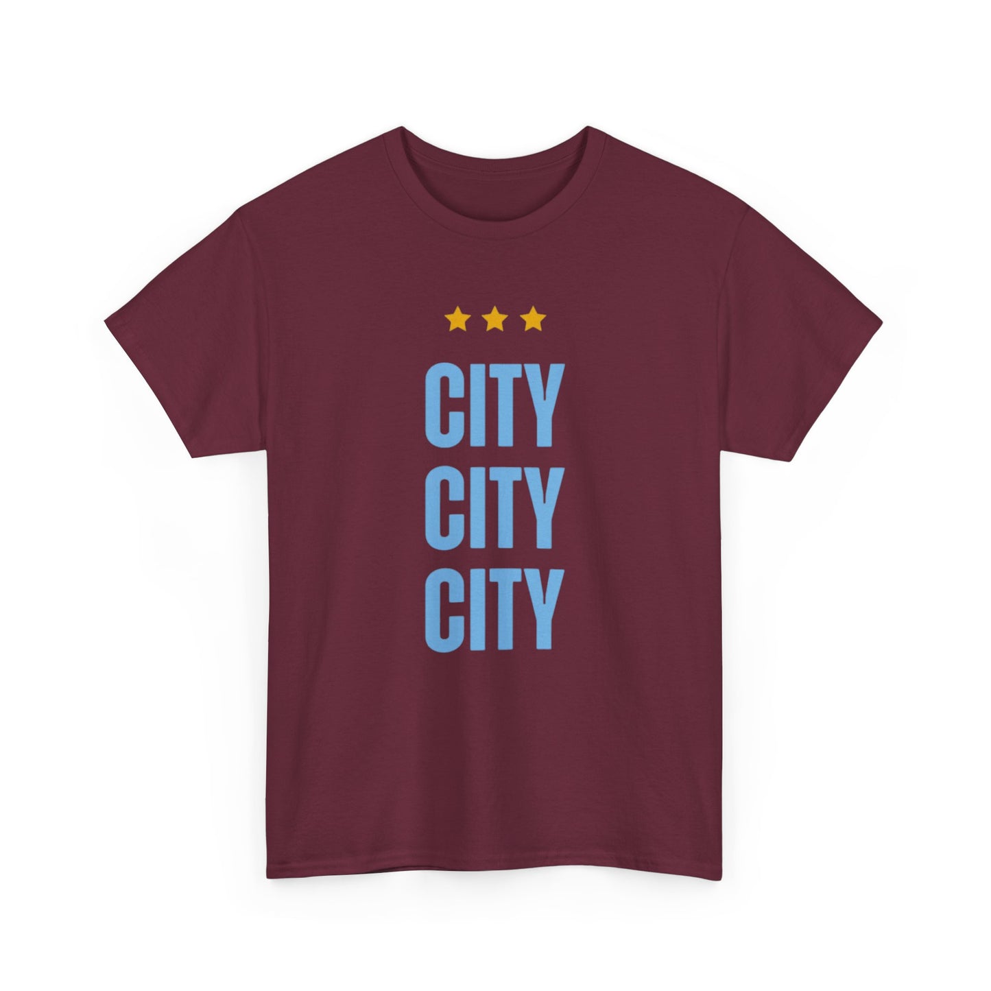 Manchester City City City Tee — Minimal Skyline Graphic T‑Shirt with Three Stars