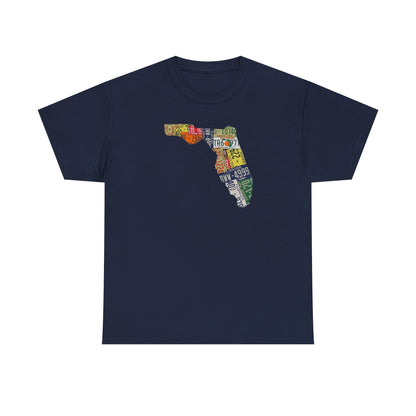 Florida License Plate Map T-Shirt — Vintage State Silhouette Tee