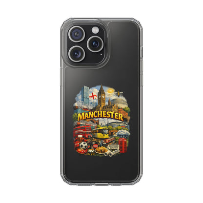 Manchester Landmark Clear Phone Case — Cityscape Collage Design