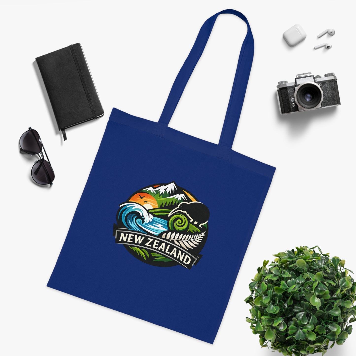 New Zealand Scenic Tote Bag — Kiwi, Fern & Mountain Cotton Shopper