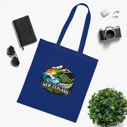 New Zealand Scenic Tote Bag — Kiwi, Fern & Mountain Cotton Shopper