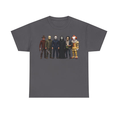 Horror Icons Lineup T‑Shirt – Freddy, Jason, Michael, Ghostface & Pennywise Tee