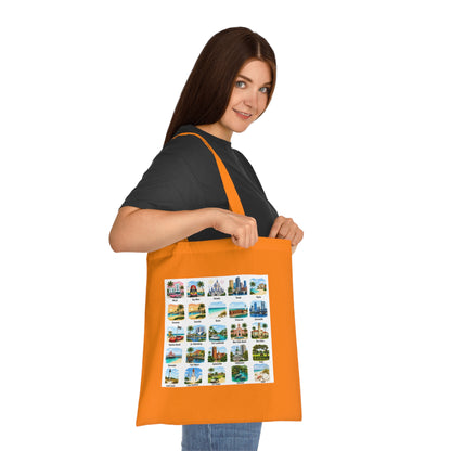 Florida City Landmarks Collage Cotton Tote – Vintage Travel Postcard Design