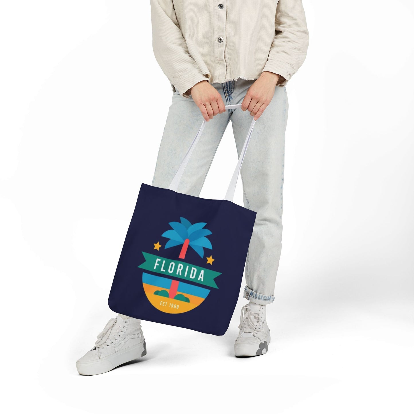 Florida Palm Beach Canvas Tote Bag — Retro Sunshine Travel Tote