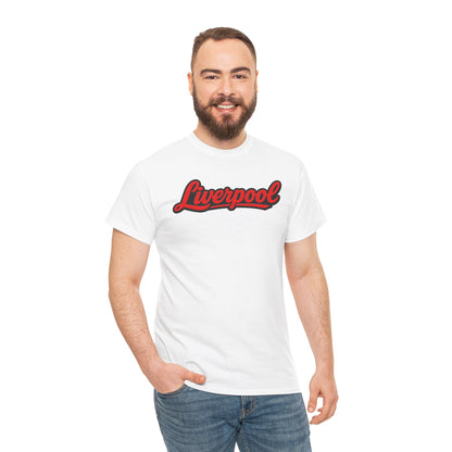 Liverpool Script T-Shirt — Retro Red Script Football Fan Tee